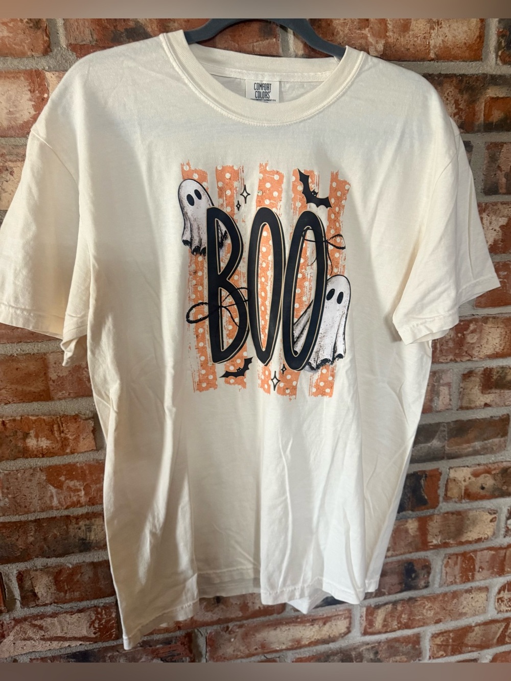 Comfort Colors Ivory  'BOO' Halloween Graphic Tee with Orange Accents